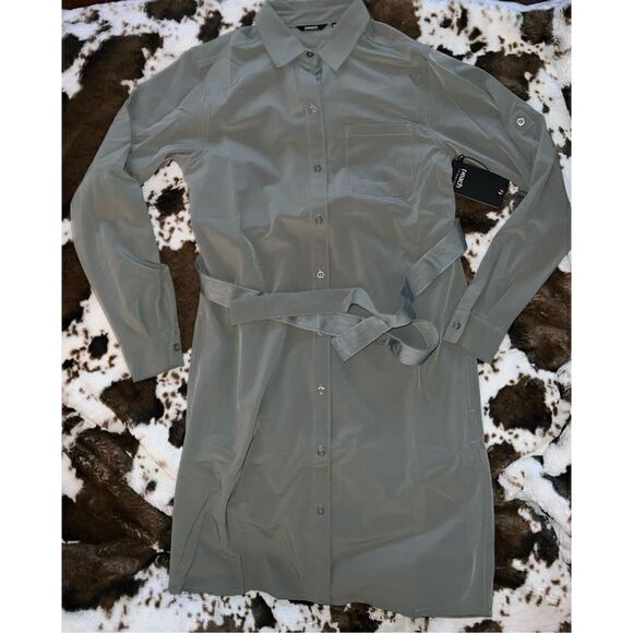 Peach Safari Shirt Dress - Moss Green - Picture 1 of 1